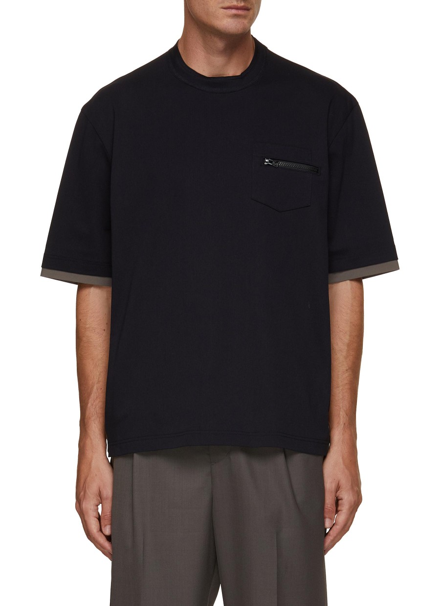 Men SACAI T-Shirts | Double Sleeve Contrasting Insert Crewneck T-Shirt