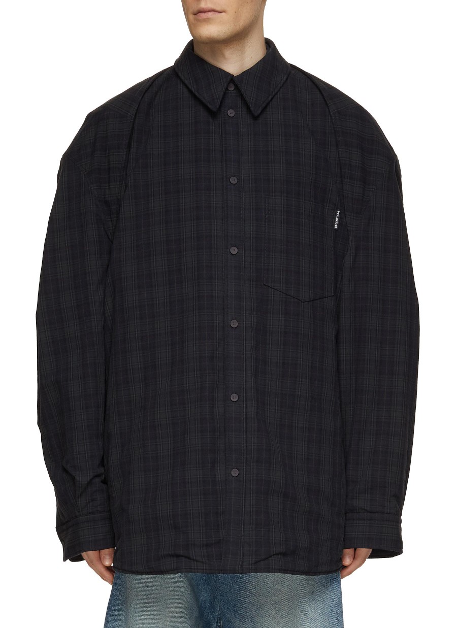 Men BALENCIAGA Shirts | Checkered Flannel Shirt With Detachable Sleeves