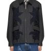 Men KHOKI Jackets | Floral And Lace Applique Stripped Zipped Jacket