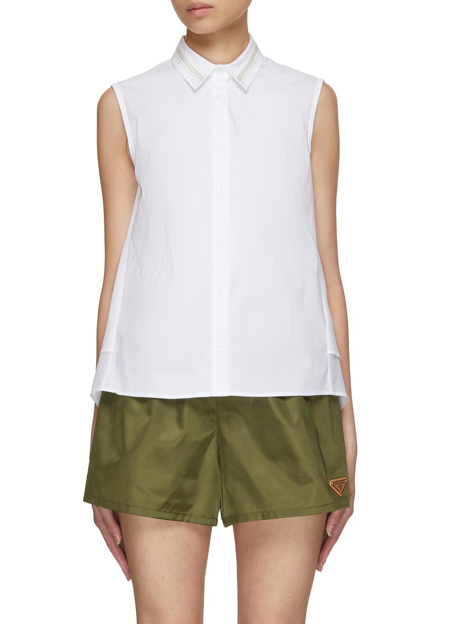 Women PESERICO Tops | Sleeveless Asymmetrical Hem Poplin Shirt