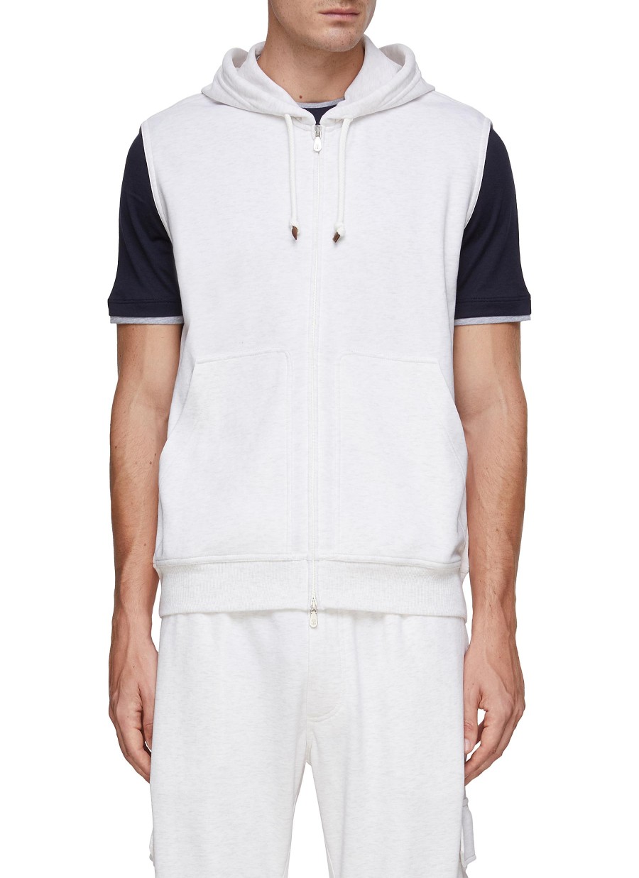 Men BRUNELLO CUCINELLI Pullovers & Hoodies | Cotton Blend Sleeveless Hoodie