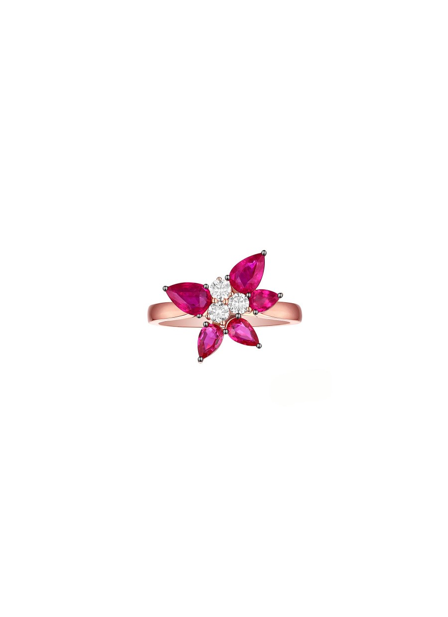 Women LC COLLECTION JEWELLERY Fine Jewellery | 18K Rose Gold Diamond Ruby Ring — Size Us 7