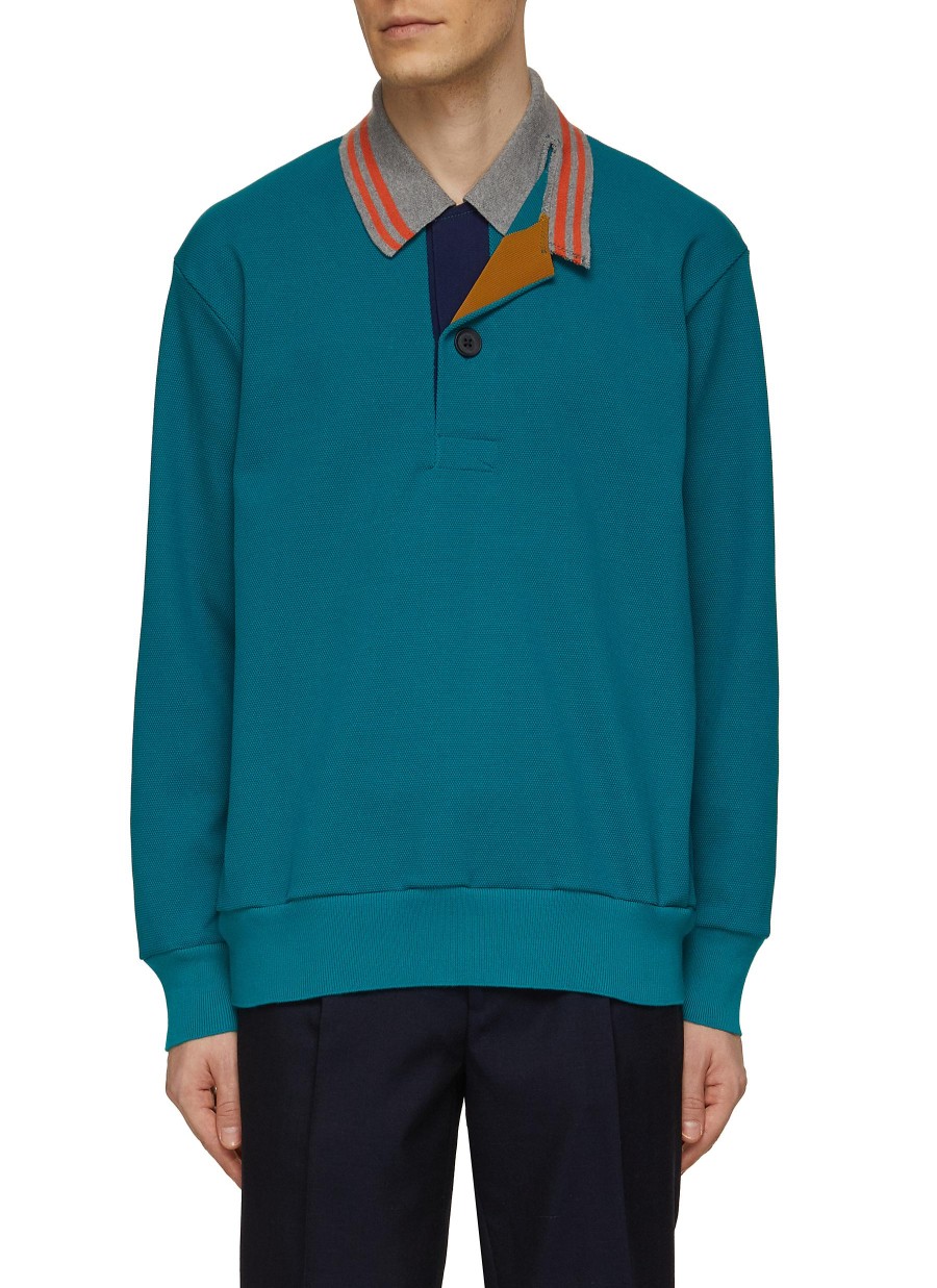 Men KOLOR Polos | Lapel Detail Long Sleeve Polo Shirt