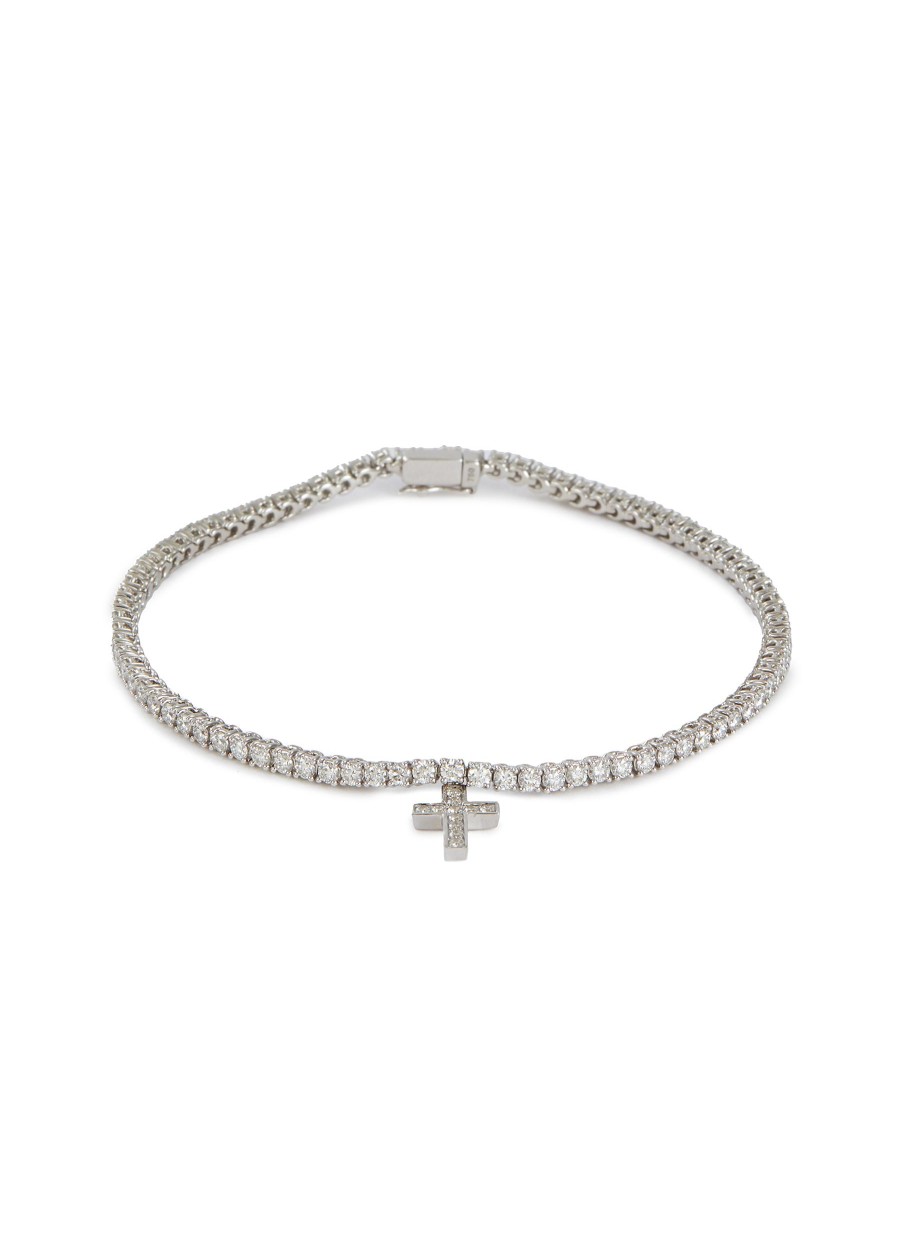 Women LC COLLECTION JEWELLERY Fine Jewellery | 18K White Gold Diamond Cross Charm Tennis Bracelet - 2.09 Carat