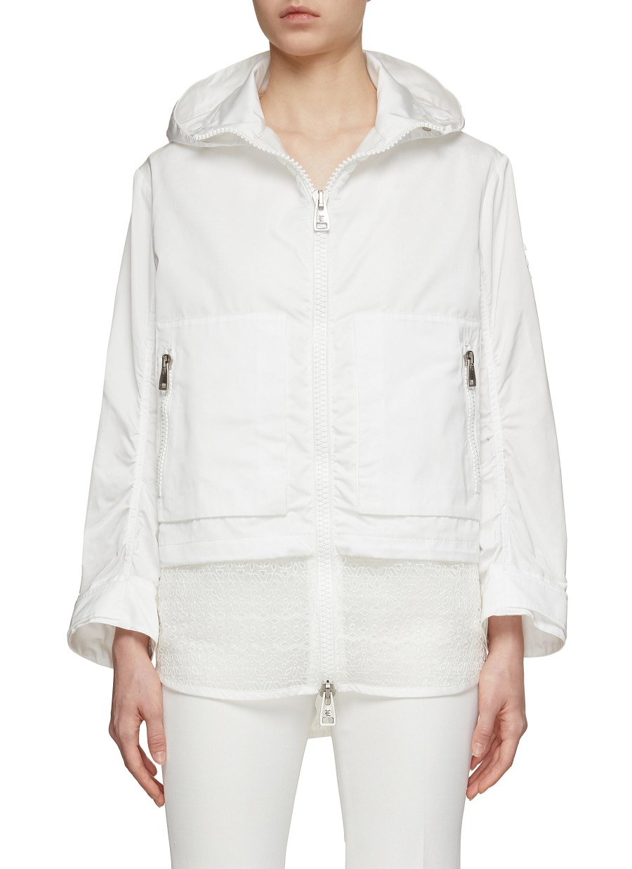 Women ERMANNO SCERVINO Jackets | Lace Insert Hooded Zip Up Jacket