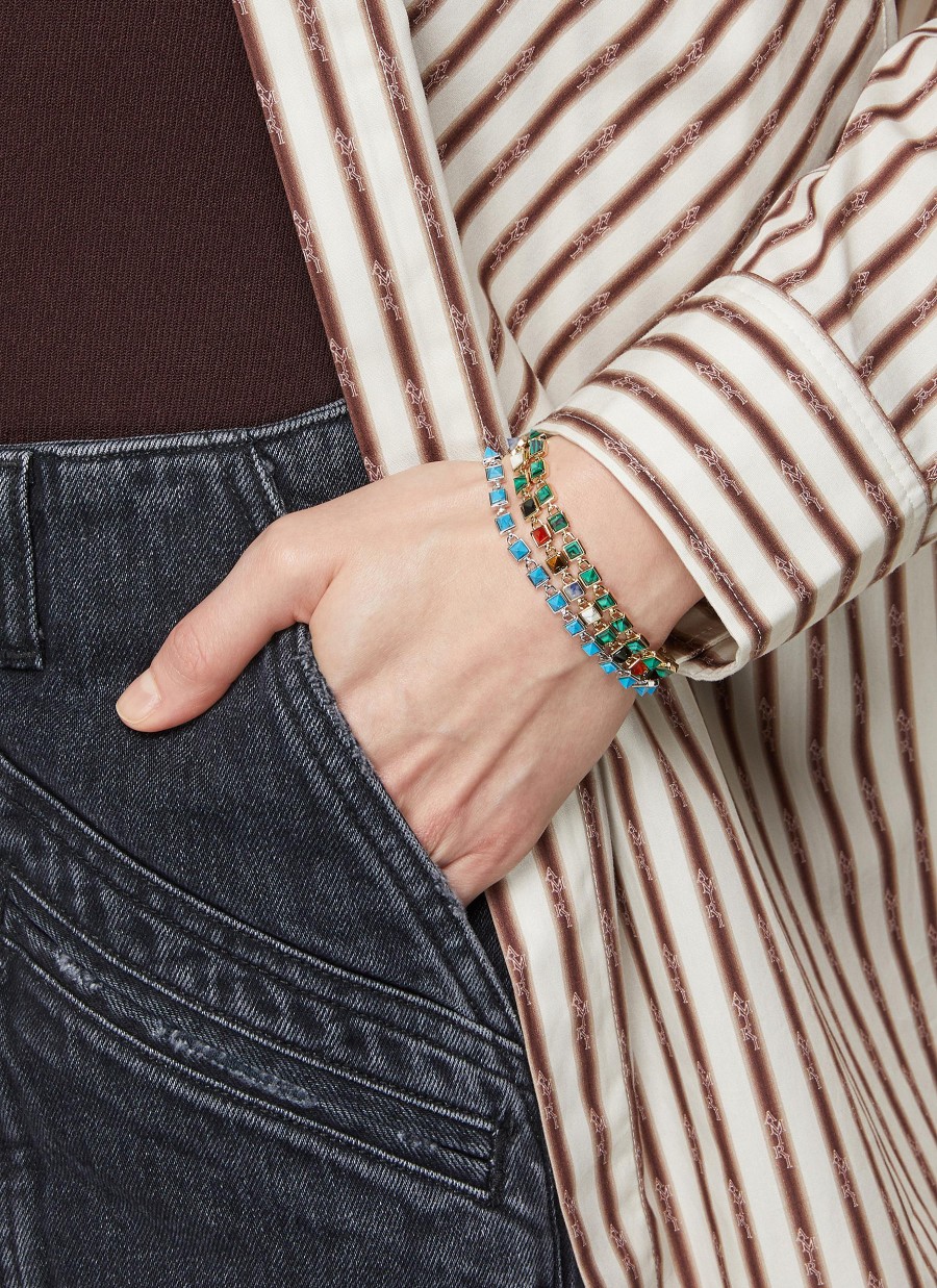 Women EDDIE BORGO Fashion Jewellery | Pyramid 12K Gold Plated Metal Turquoise Tennis Bracelet