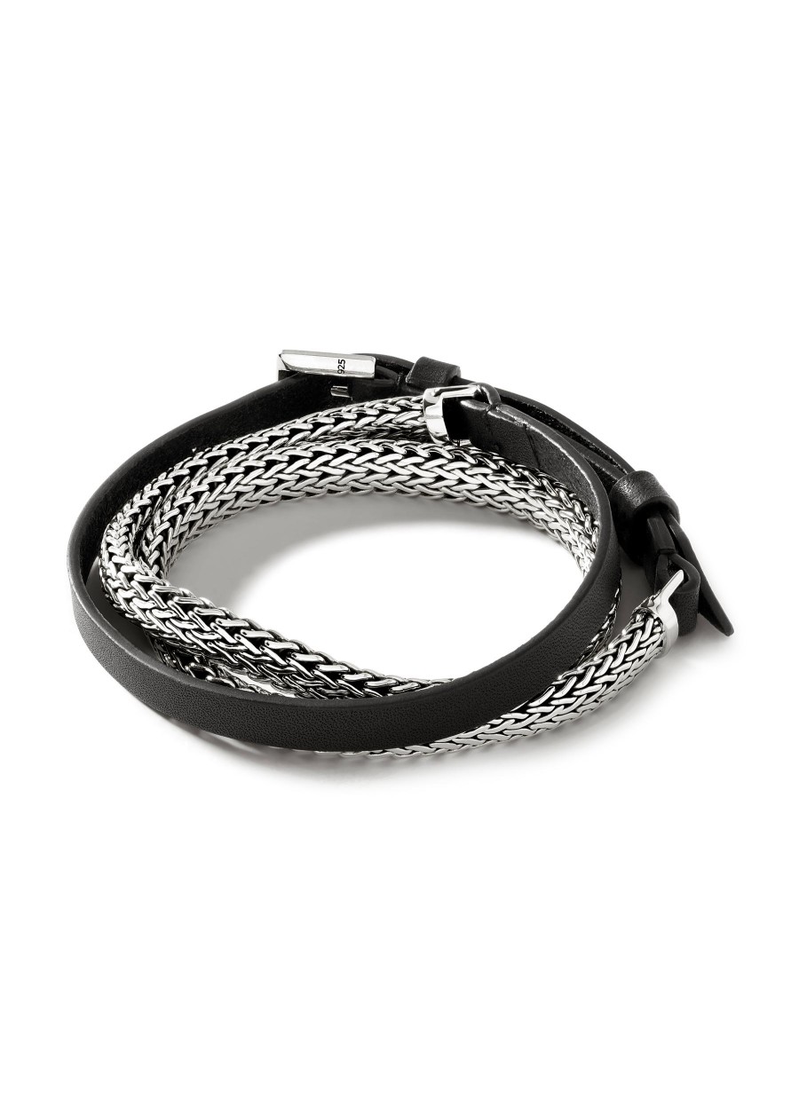 Women JOHN HARDY Fine Jewellery | Classic Chain Sterling Silver Leather Triple Wrap Bracelet — Size Um