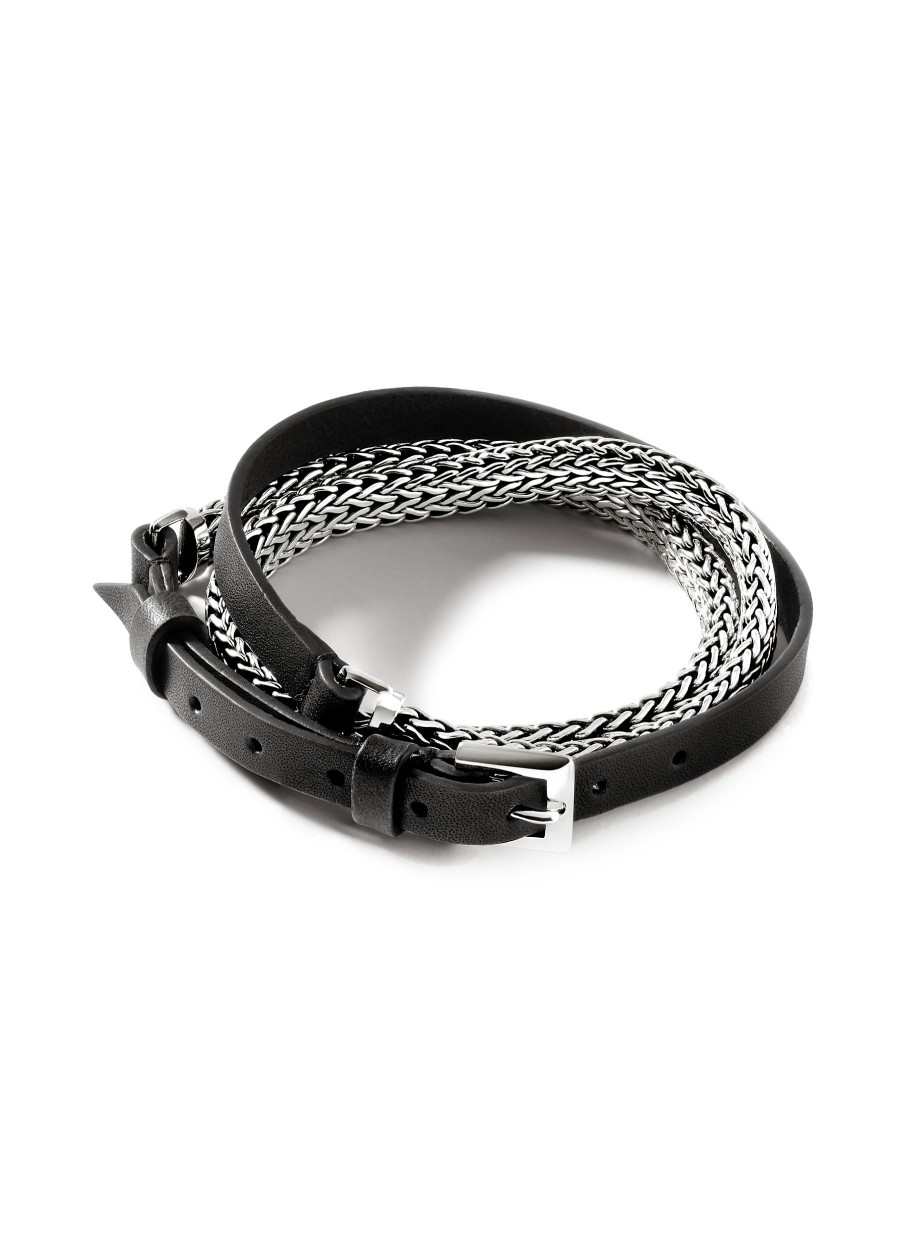 Women JOHN HARDY Fine Jewellery | Classic Chain Sterling Silver Leather Triple Wrap Bracelet — Size Um