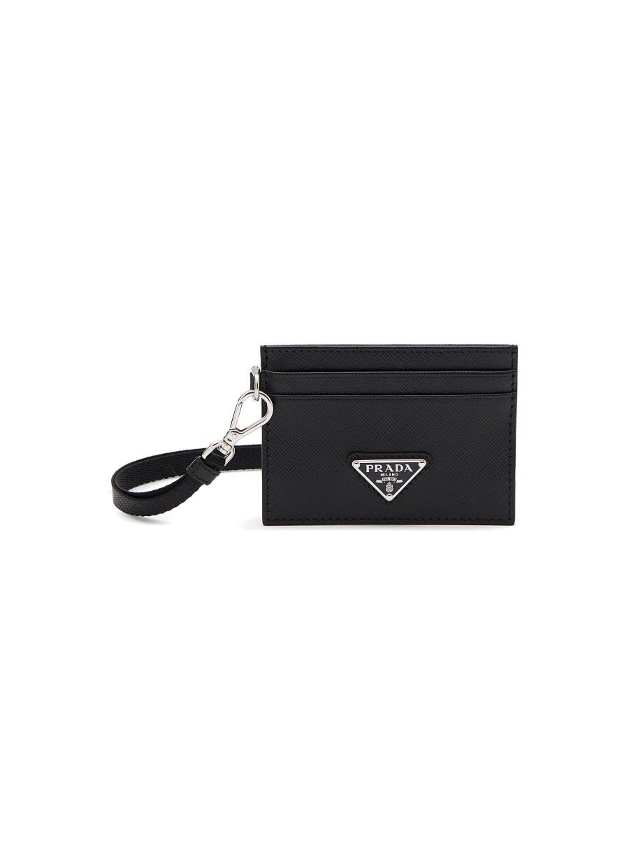 Men PRADA Small Leather Goods | Triangular Logo Leather Cardholder Necklace