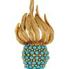 Women LANE CRAWFORD VINTAGE ACCESSORIES Vintage Accessories | Faux Turquoise Gold Toned Flame Brooch