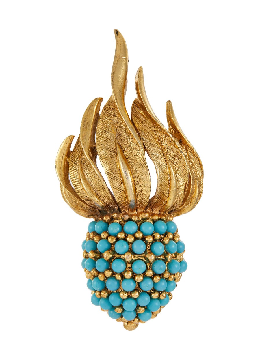 Women LANE CRAWFORD VINTAGE ACCESSORIES Vintage Accessories | Faux Turquoise Gold Toned Flame Brooch