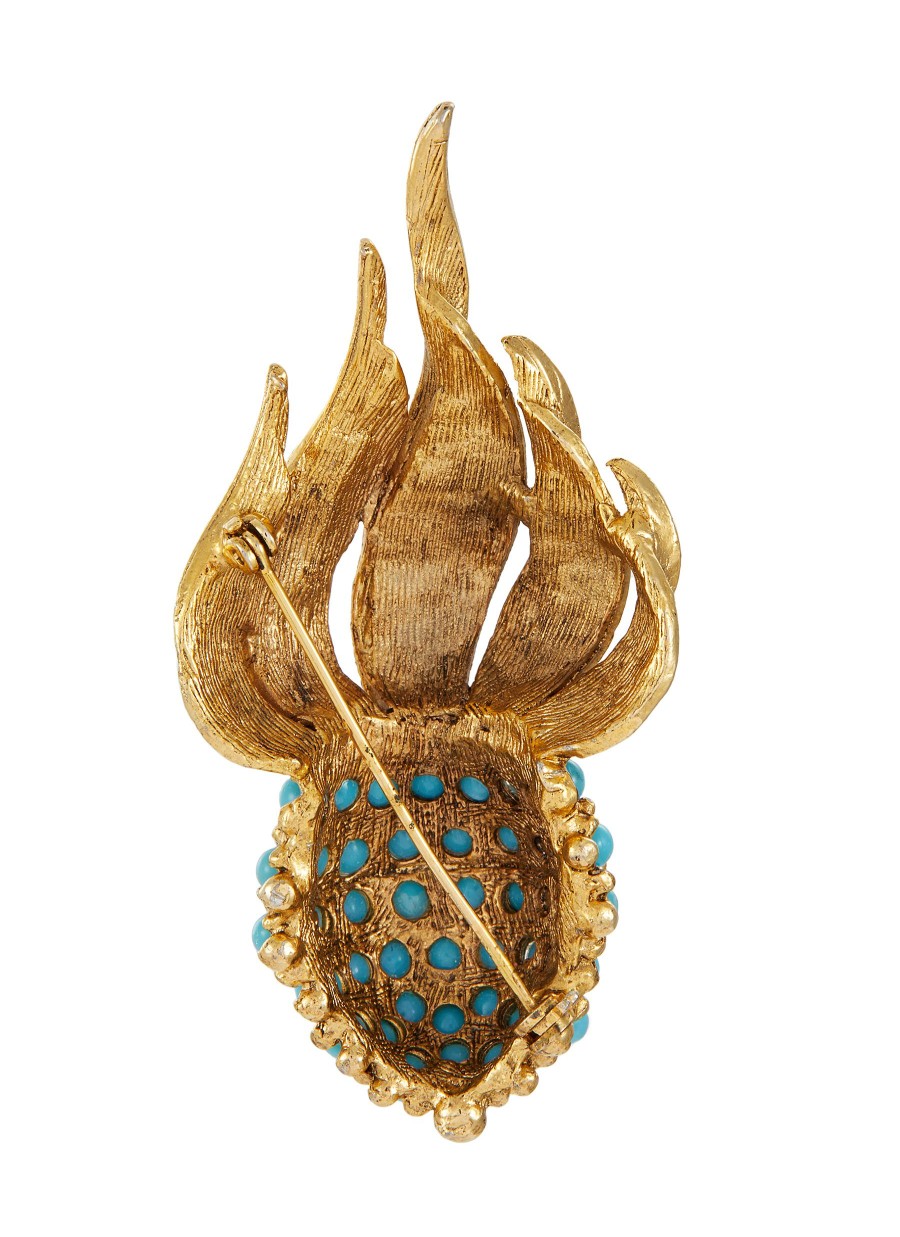 Women LANE CRAWFORD VINTAGE ACCESSORIES Vintage Accessories | Faux Turquoise Gold Toned Flame Brooch