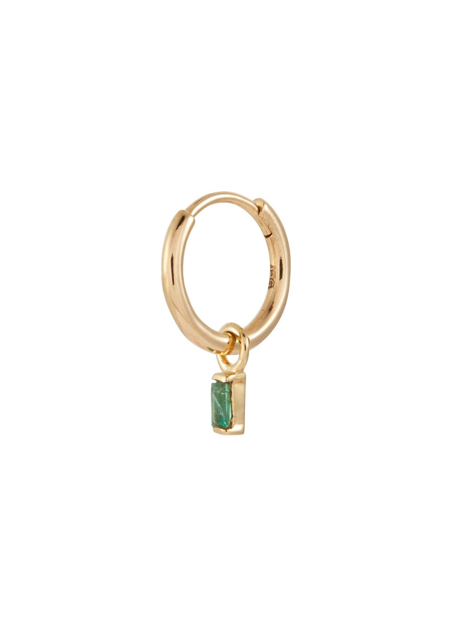 Women MÉTIER BY TOMFOOLERY Fashion Jewellery | 9K Gold Emerald Baguette Charm Original Single Clicker Earring