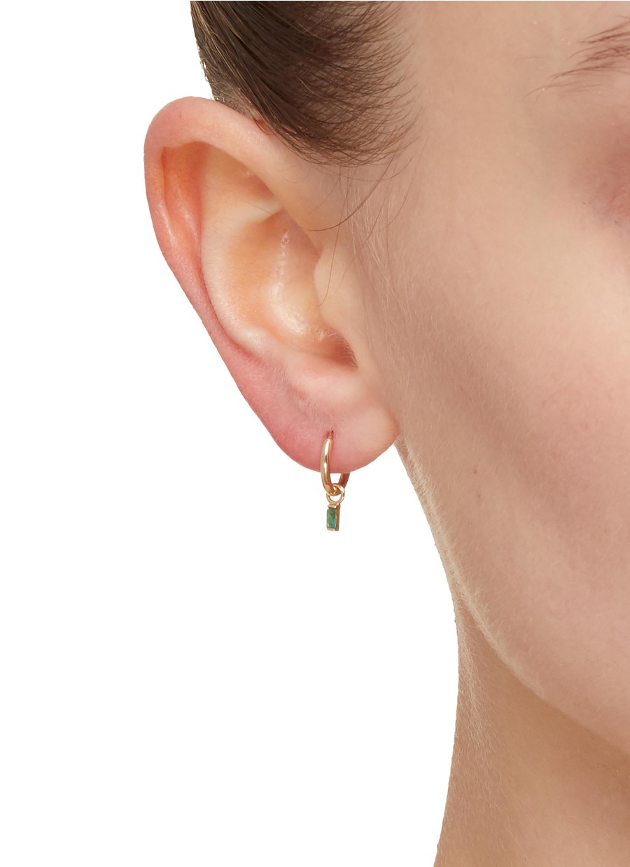 Women MÉTIER BY TOMFOOLERY Fashion Jewellery | 9K Gold Emerald Baguette Charm Original Single Clicker Earring