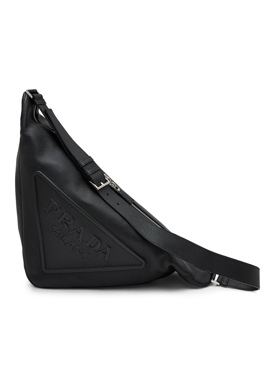 Men PRADA Crossbody | Triangle Grained Leather Bag