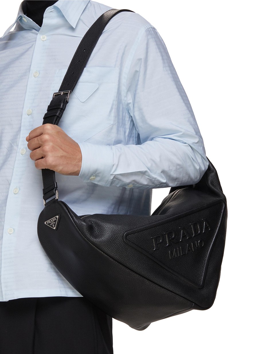 Men PRADA Crossbody | Triangle Grained Leather Bag