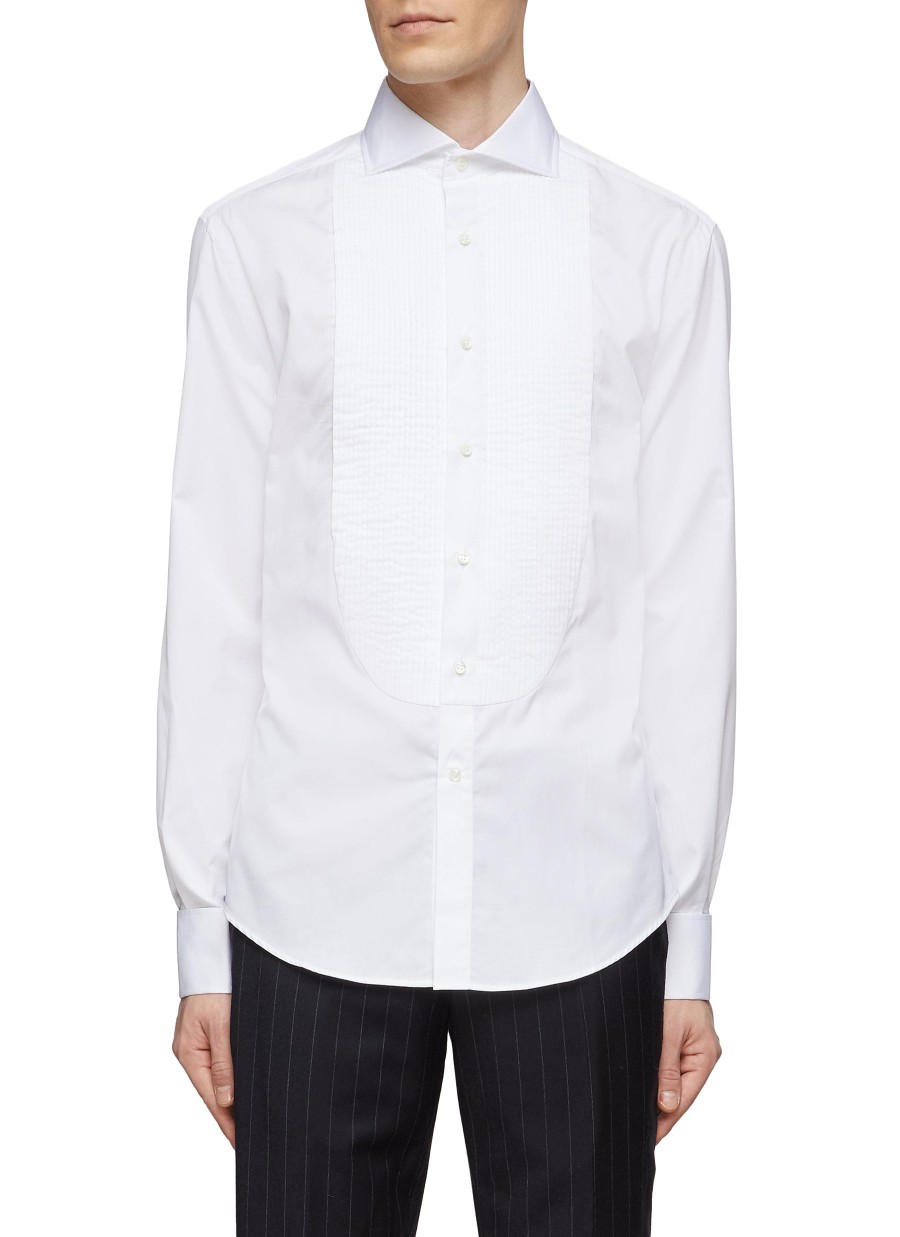 Men BRUNELLO CUCINELLI Shirts | Spread Collar Bib Front Cotton Evening Shirt