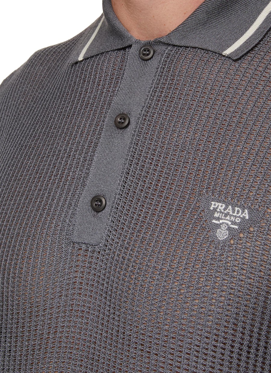 Men PRADA Polos | Logo Intarsia Knit Polo Shirt