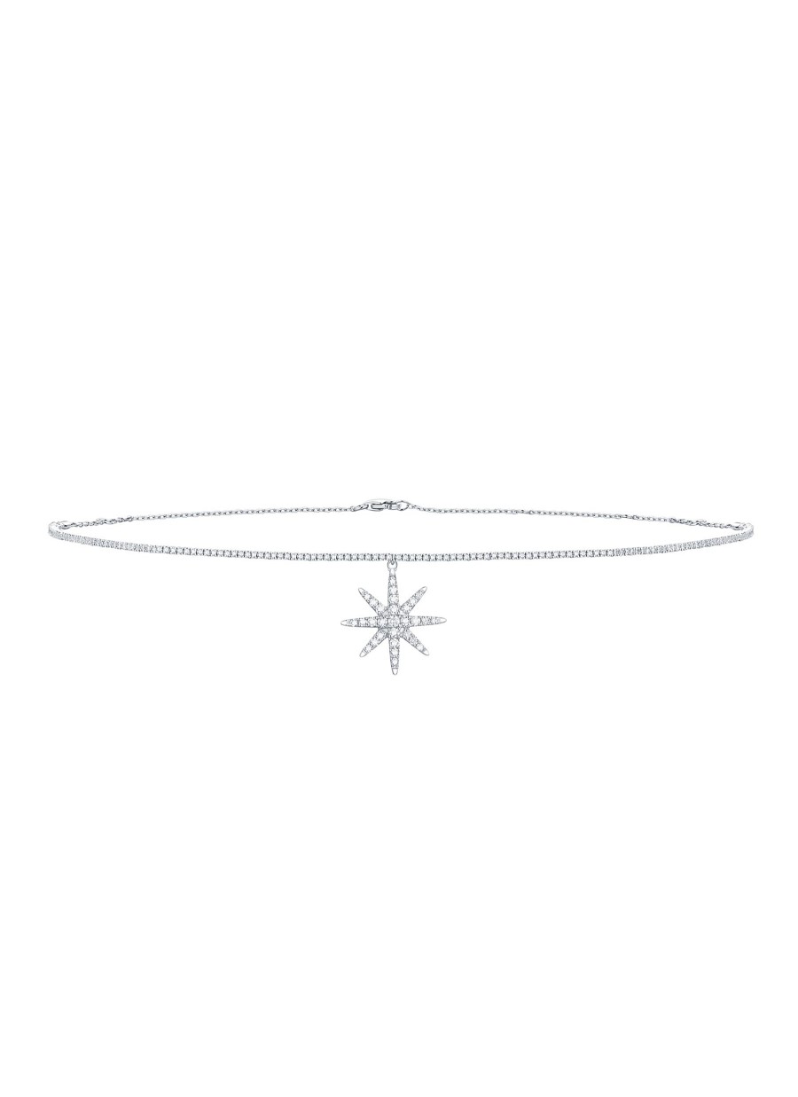 Women LC COLLECTION JEWELLERY Fine Jewellery | 18K White Gold Diamond Star Pendant Necklace — Size 16"