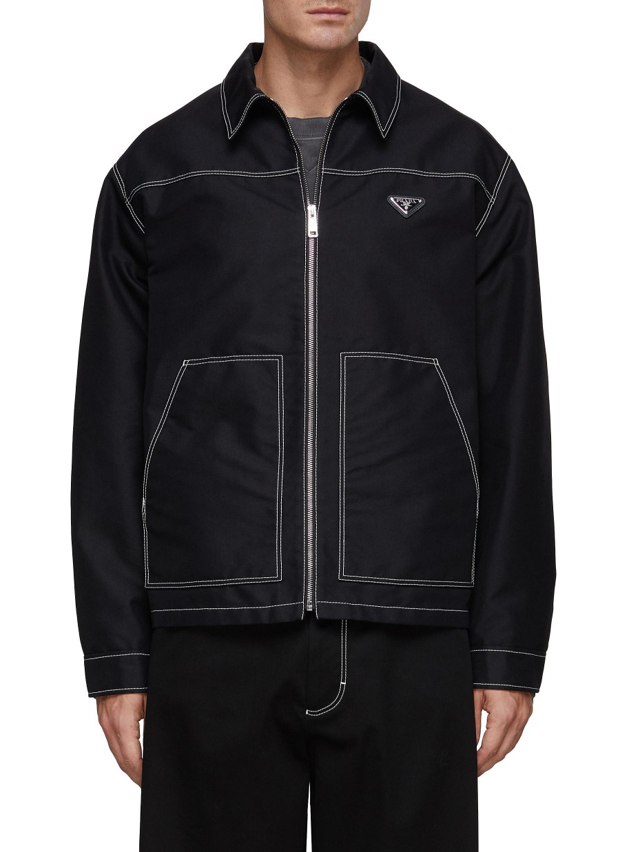 Men PRADA Jackets | Logo Plaque Zip Up Jacket