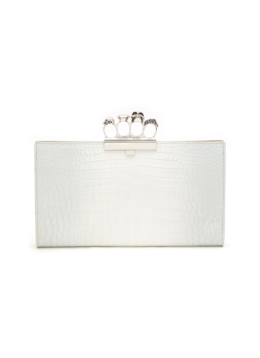 Women ALEXANDER MCQUEEN Clutch Bags | Four Ring Himalayan Croc Embossed Leather Flat Pouch