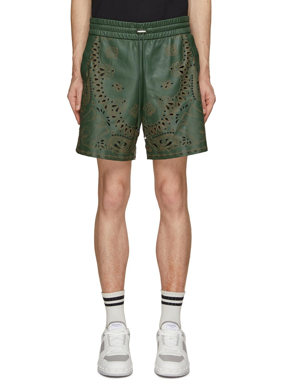 Men AMIRI Pants | Laser Cut Out Bandana Leather Drawstring Shorts