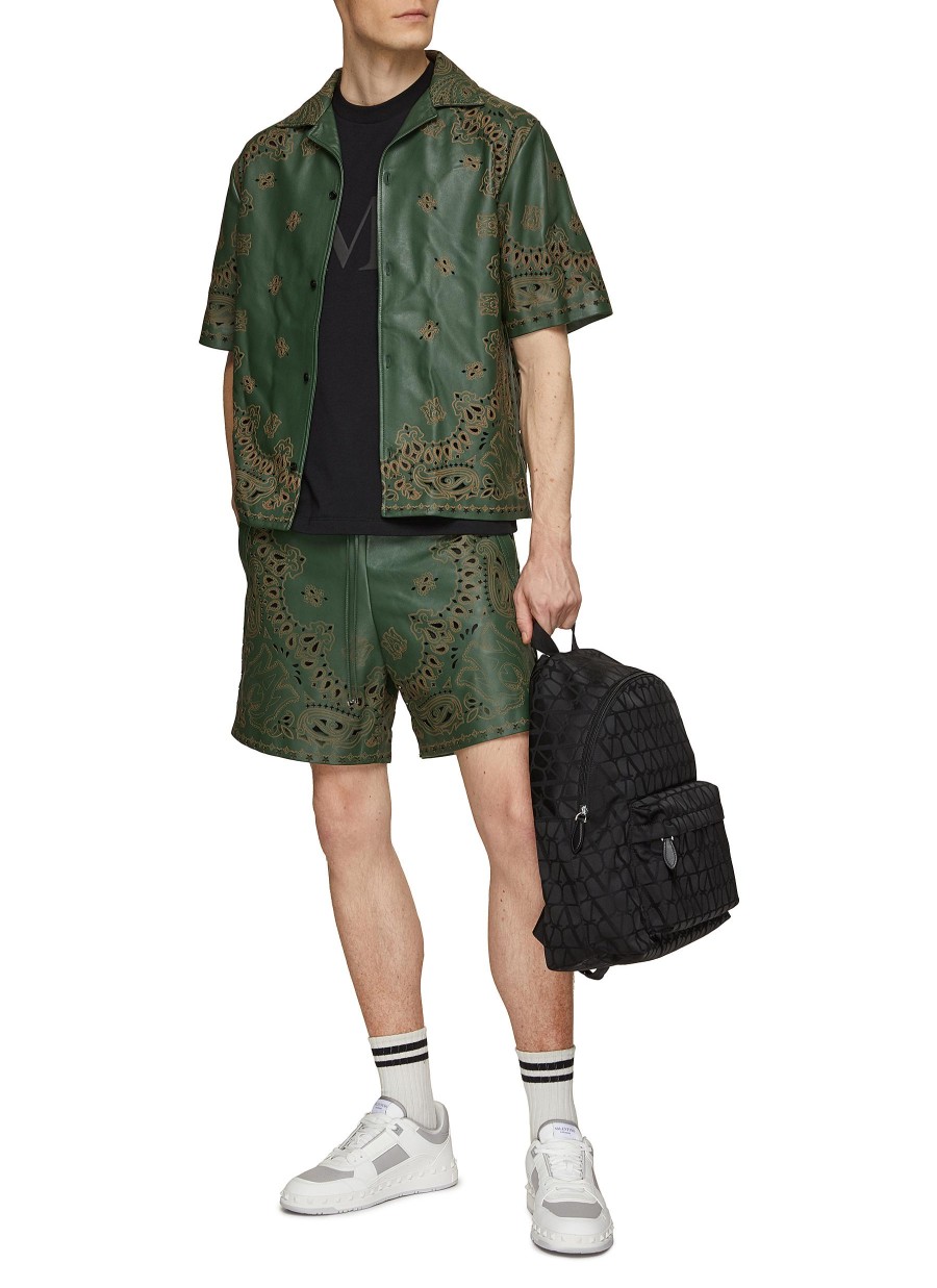 Men AMIRI Pants | Laser Cut Out Bandana Leather Drawstring Shorts