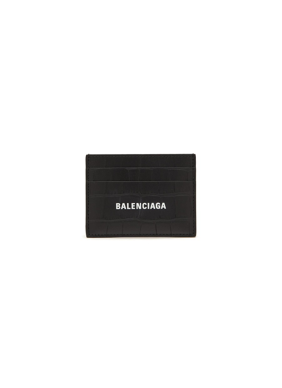 Men BALENCIAGA Small Leather Goods | Logo Print Crocodile Embossed Leather Cardholder