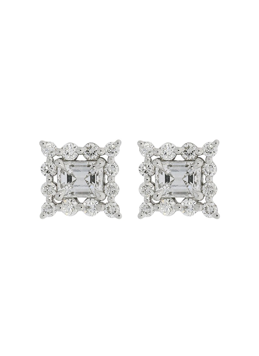 Women LC COLLECTION JEWELLERY Fine Jewellery | 18K White Gold Diamond Stud Earrings