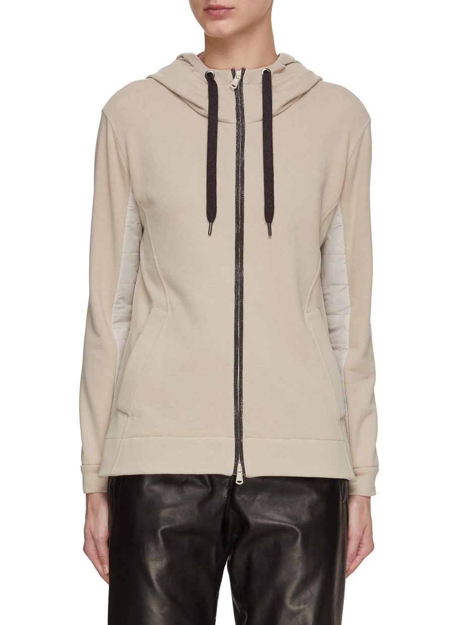 Women BRUNELLO CUCINELLI Jackets | Monili Embellishment Zip Up Jersey Hoodie