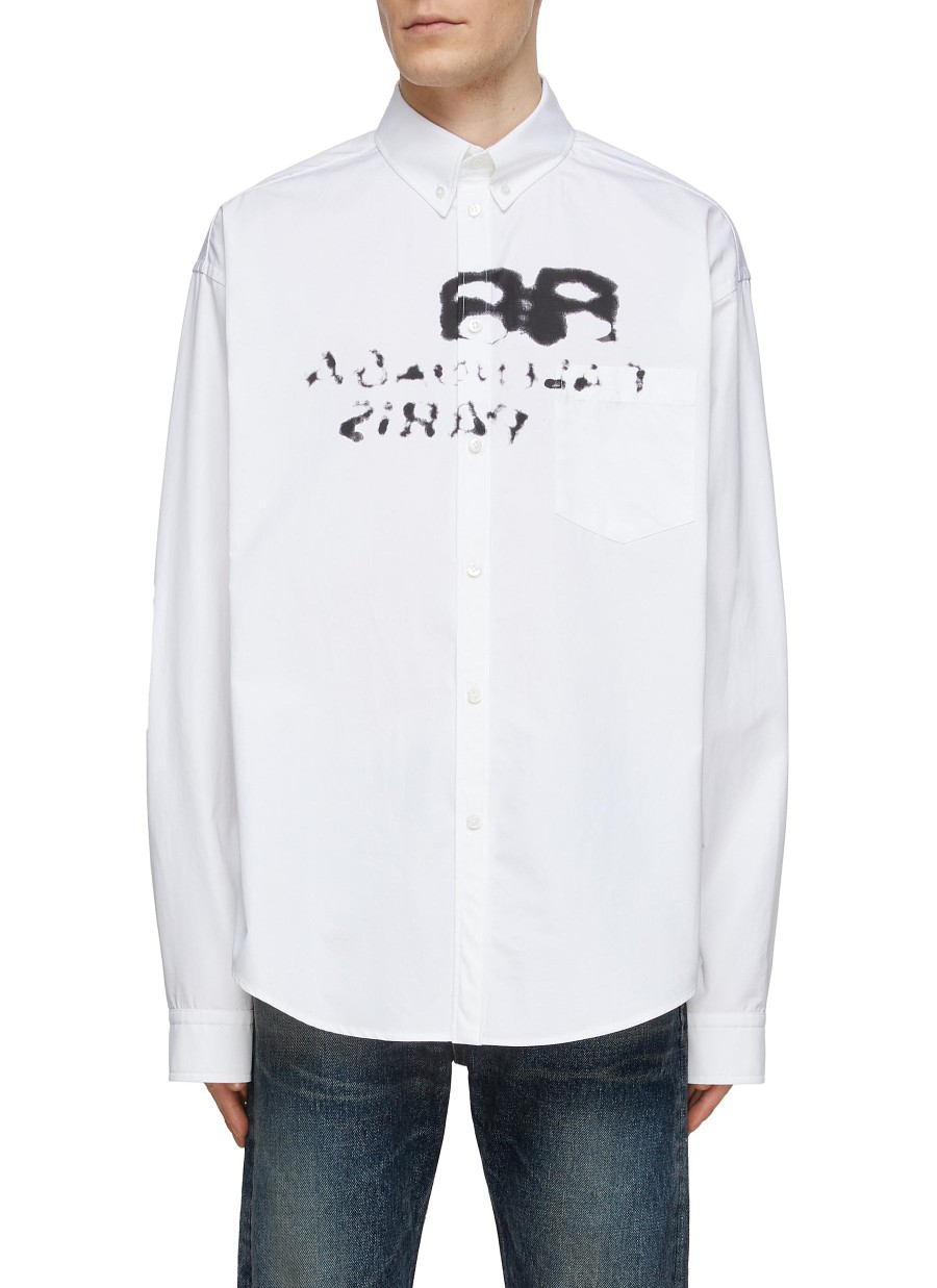 Men BALENCIAGA Shirts | Dirty Bb' Logo Print Button Up Shirt