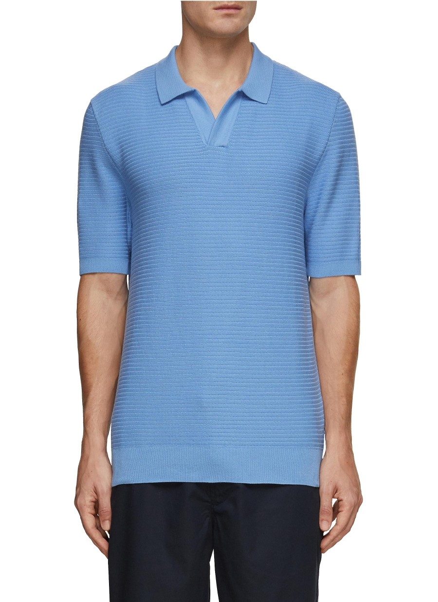 Men SUNSPEL Polos | Ribbed Cotton Knit Polo Shirt