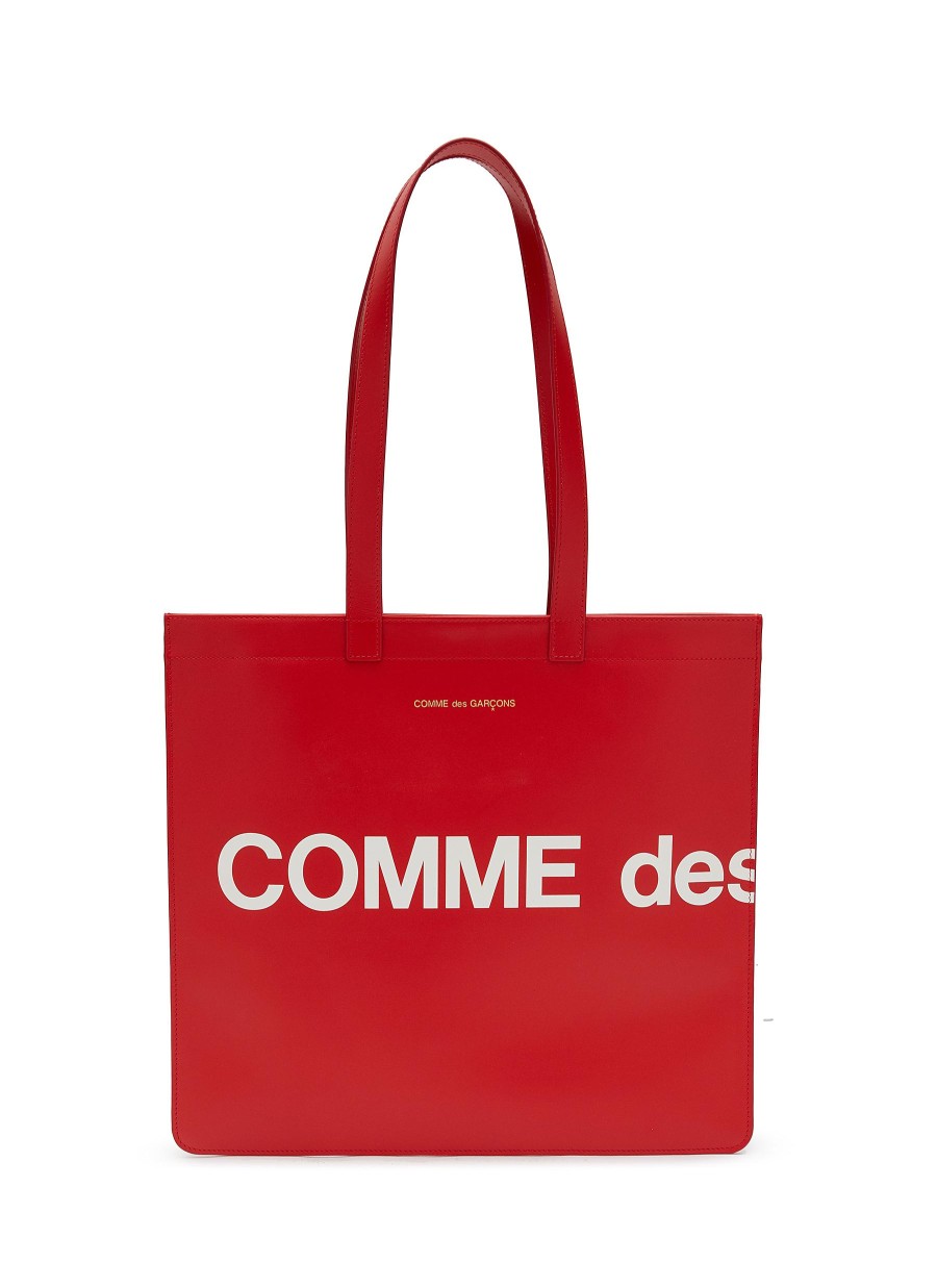 Men COMME DES GARÇONS Tote Bags | Logo Print Leather Tote Bag