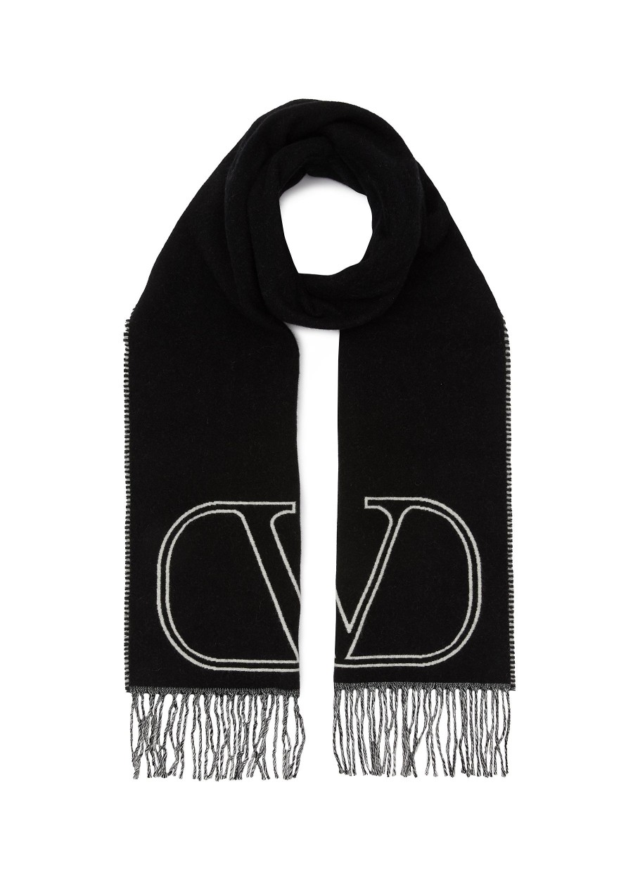 Men VALENTINO Scarves | Wool Cashmere Blend Vlogo Scarf