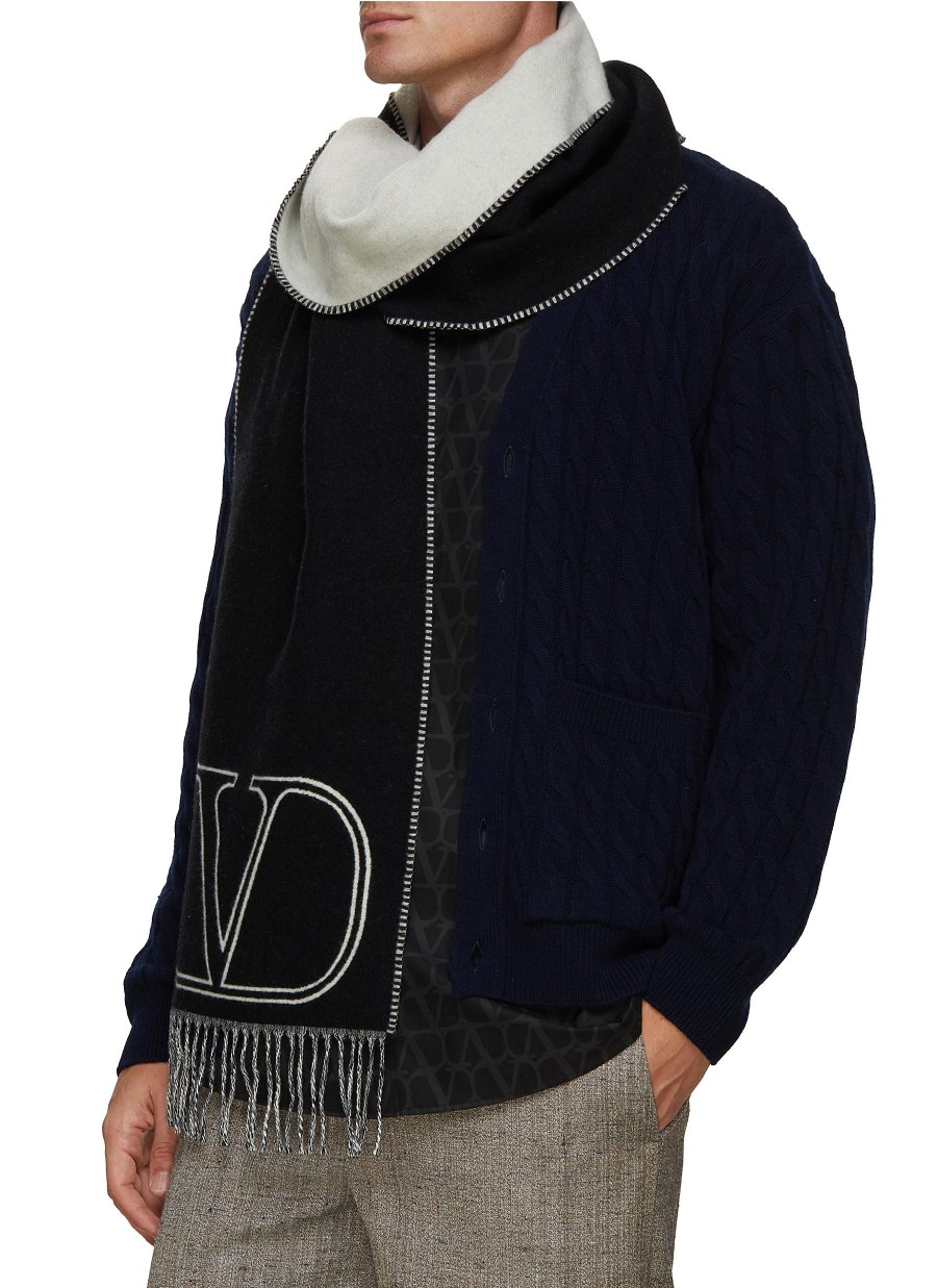 Men VALENTINO Scarves | Wool Cashmere Blend Vlogo Scarf