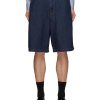 Men PRADA Pants | Metal Logo Back Denim Shorts