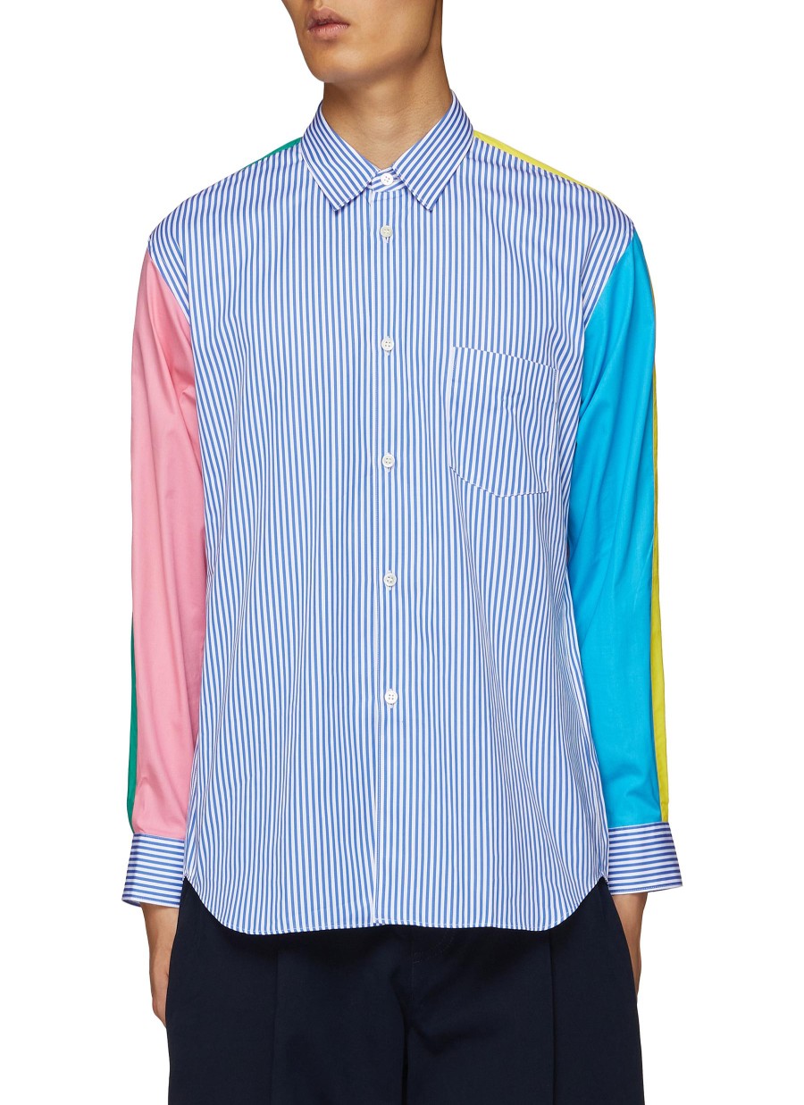 Men COMME DES GARÇONS SHIRT Shirts | Patchwork Sleeve Poplin Striped Shirt