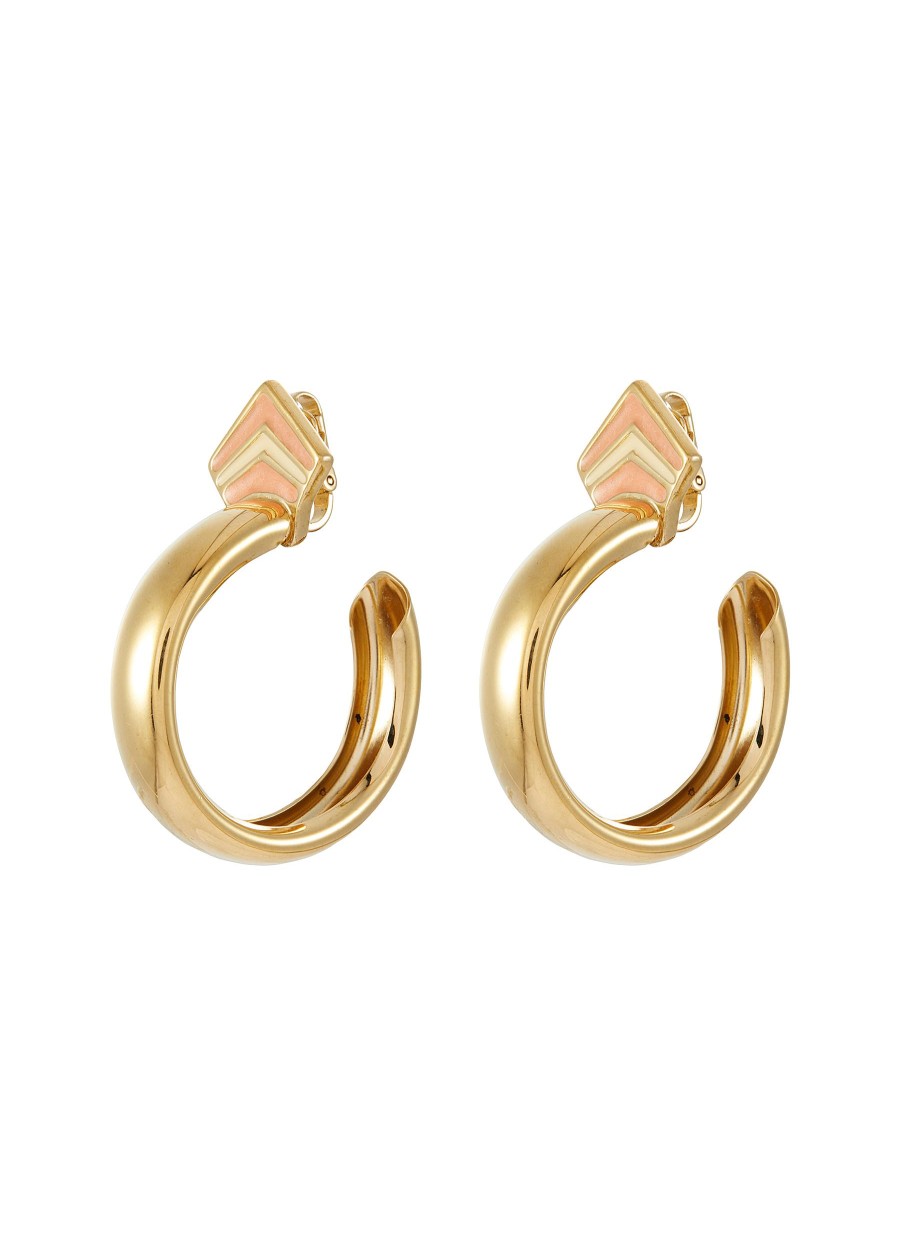 Women LANE CRAWFORD VINTAGE ACCESSORIES Vintage Accessories | Trifari Gold Tone Peach Ivory Enamel Front Facing Hoops Clip On Earrings