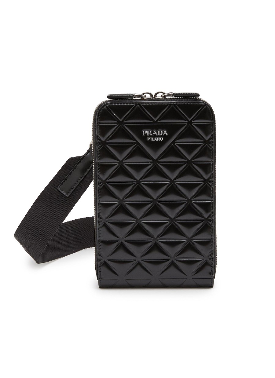 Women PRADA Tech Accessories | Embossed Triangle Leather Smartphone Case