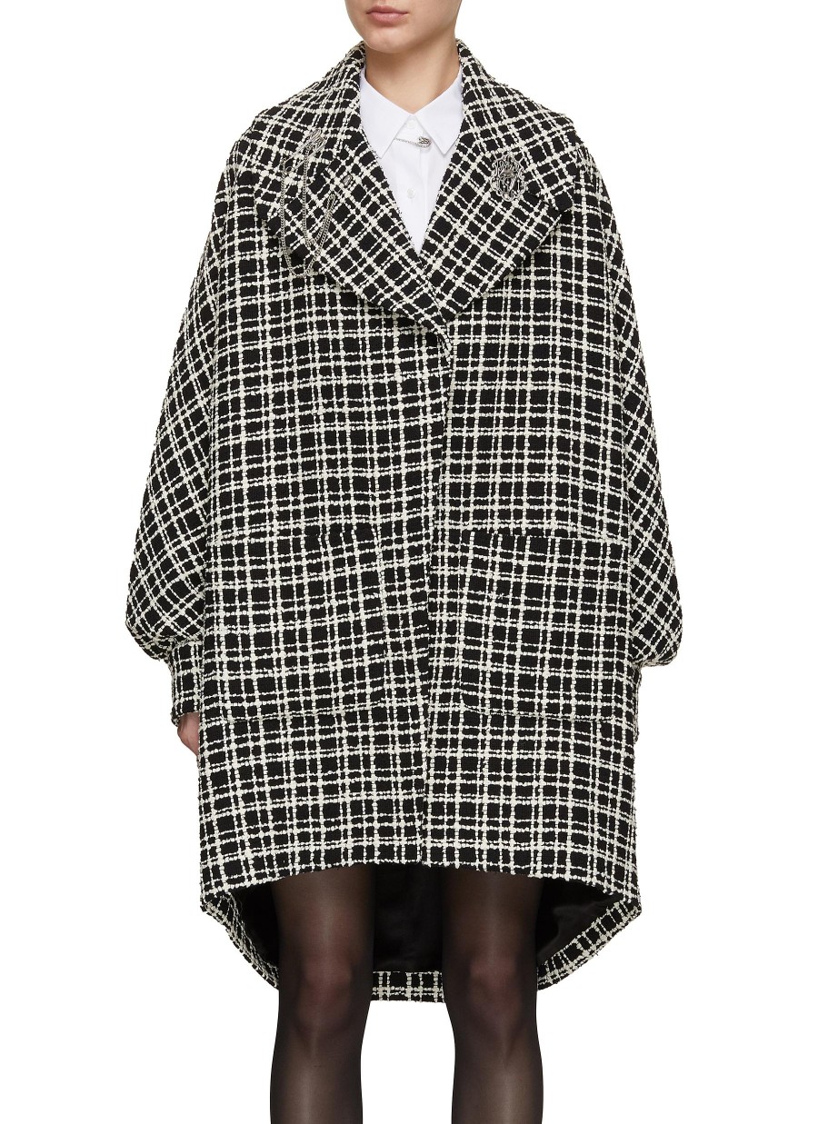 Women SOONIL Jackets | Drop Shoulder Midi Length Grid Tweed Jacket