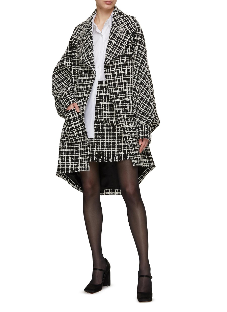 Women SOONIL Jackets | Drop Shoulder Midi Length Grid Tweed Jacket