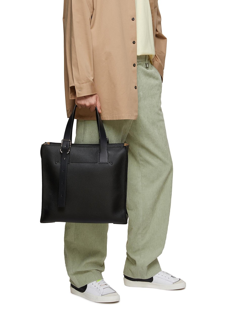 Men LOEWE Tote Bags | Buckled Handle Leather Zipped Tote Bag