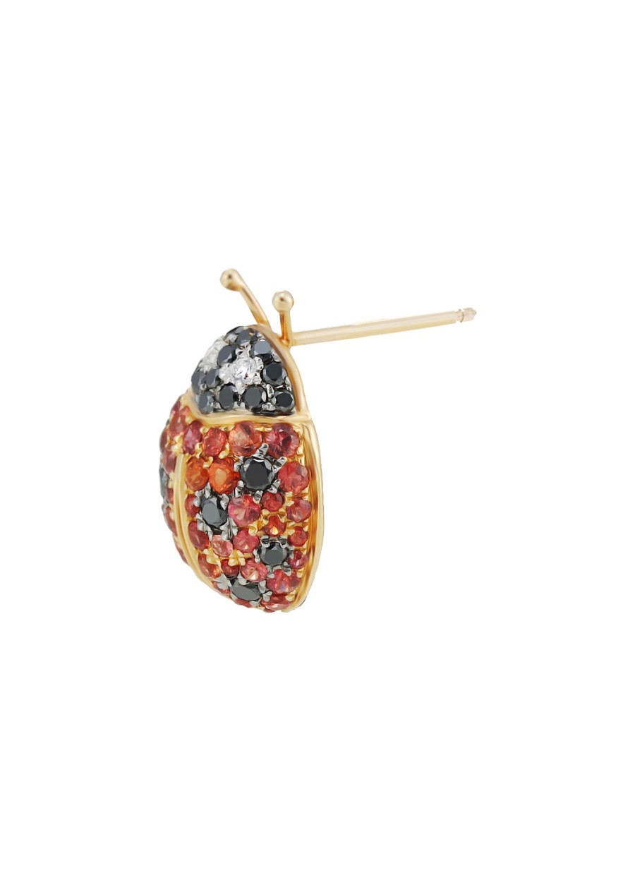 Women MIO HARUTAKA Fine Jewellery | Ladybird 18K Rose White Gold Orange Sapphire Black Diamond Single Earring