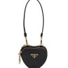 Women PRADA Small Leather Goods | Logo Plaque Heart Shaped Saffiano Leather Mini Pouch