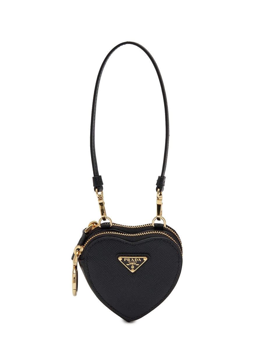 Women PRADA Small Leather Goods | Logo Plaque Heart Shaped Saffiano Leather Mini Pouch