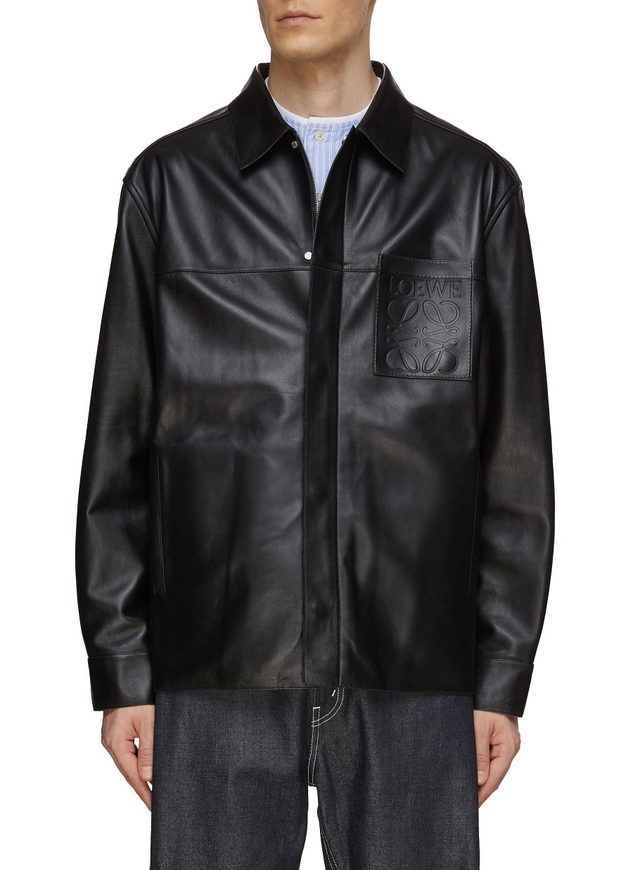 Men LOEWE Jackets | Debossed Anagram Leather Overshirt