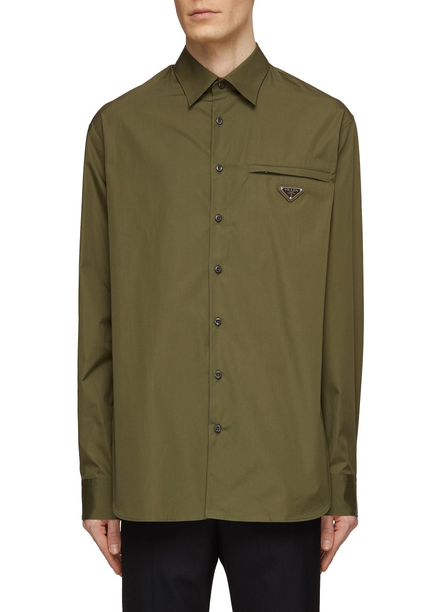 Men PRADA Shirts | Metal Logo Cotton Shirt