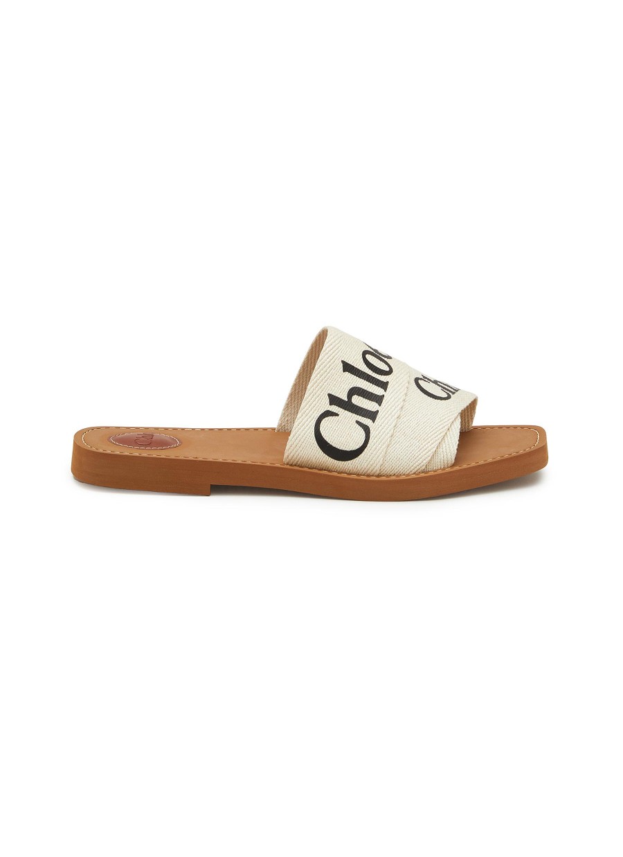 Women CHLOÉ Slides | Woody Logo Linen Sildes