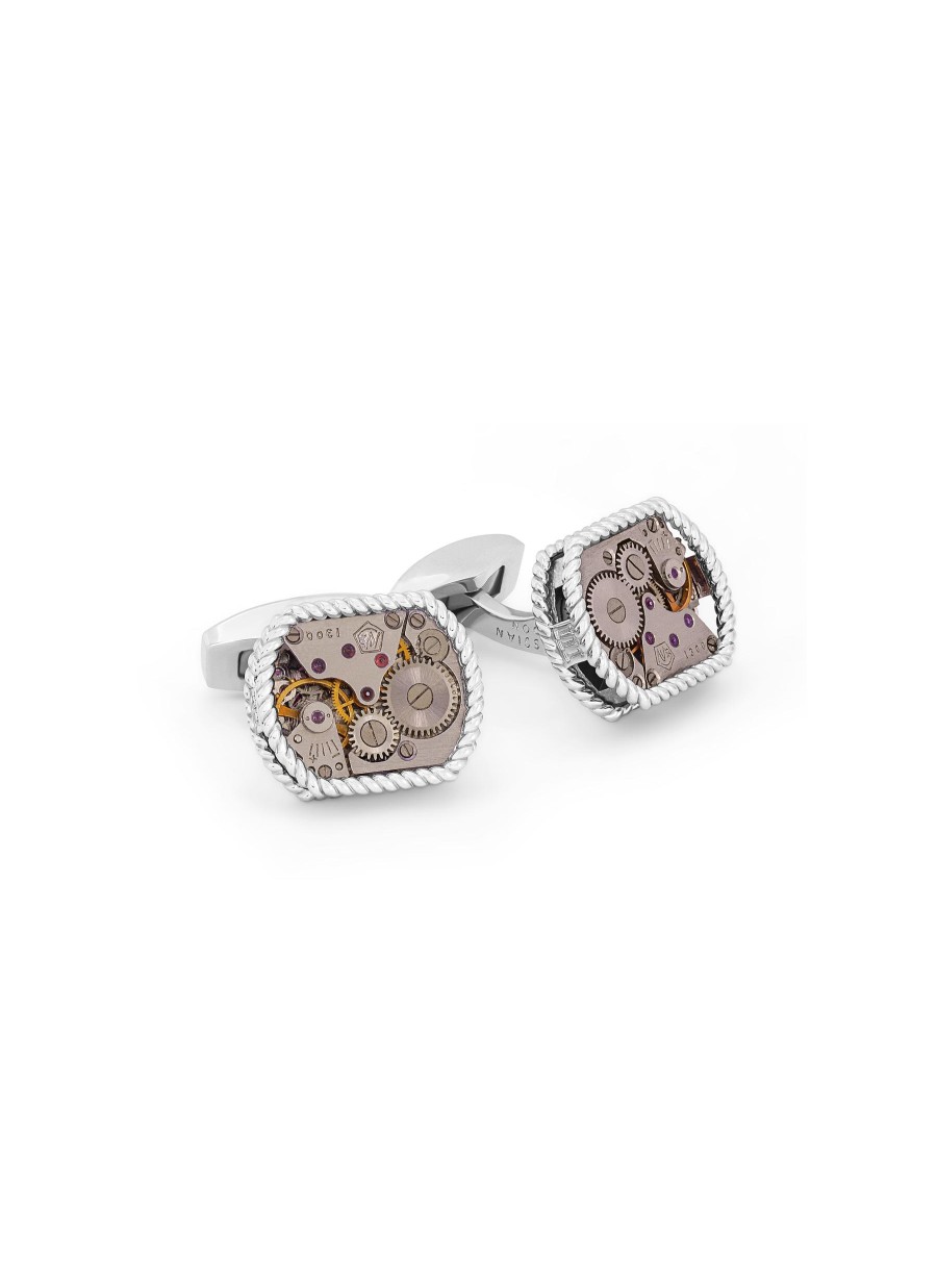 Men TATEOSSIAN Cufflinks | Limited Edition Rhodium Plated Sterling Silver Case 17 Jewels Cable Detailing Cufflinks