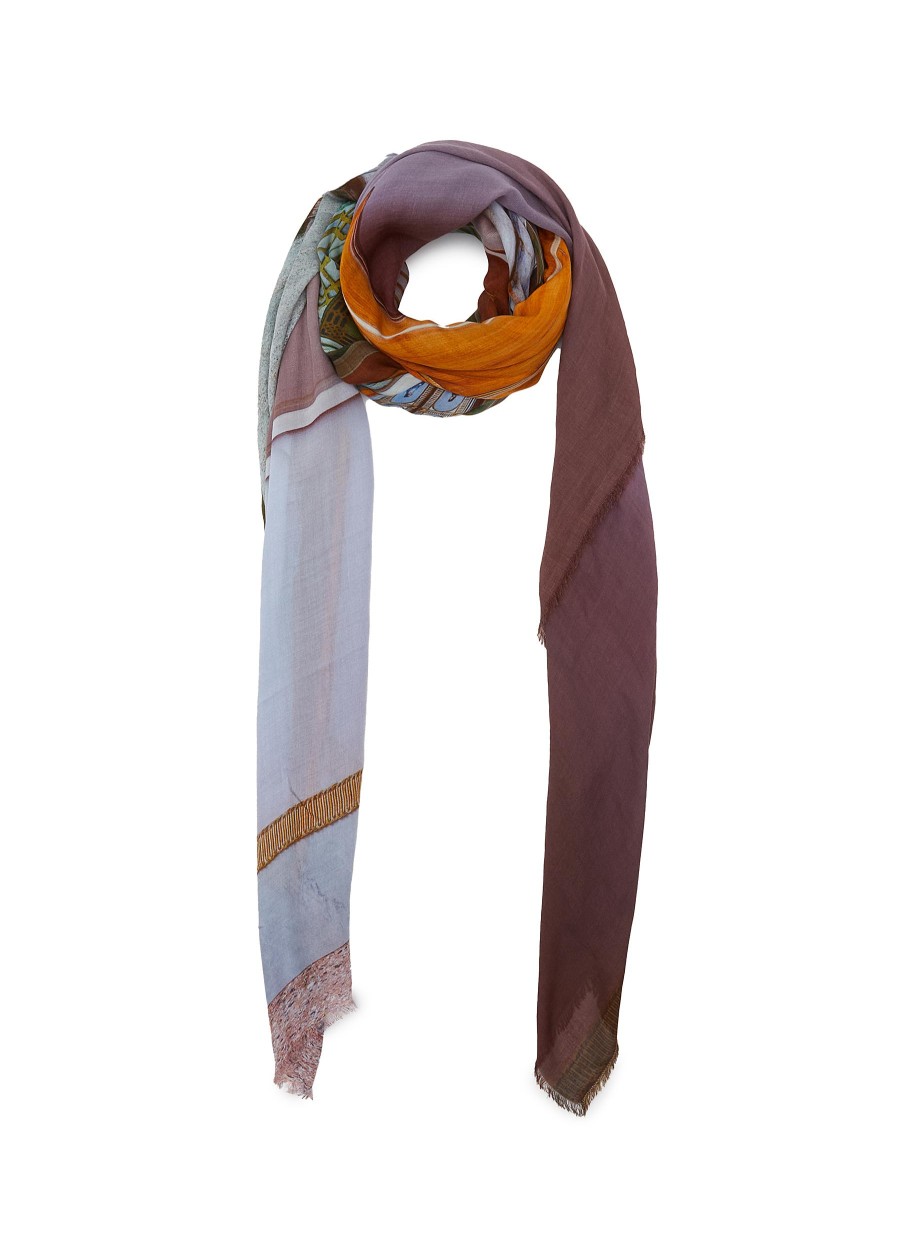 Women FALIERO SARTI Scarves & Wraps | Frayed Venezia Printed Wool Blend Scarf